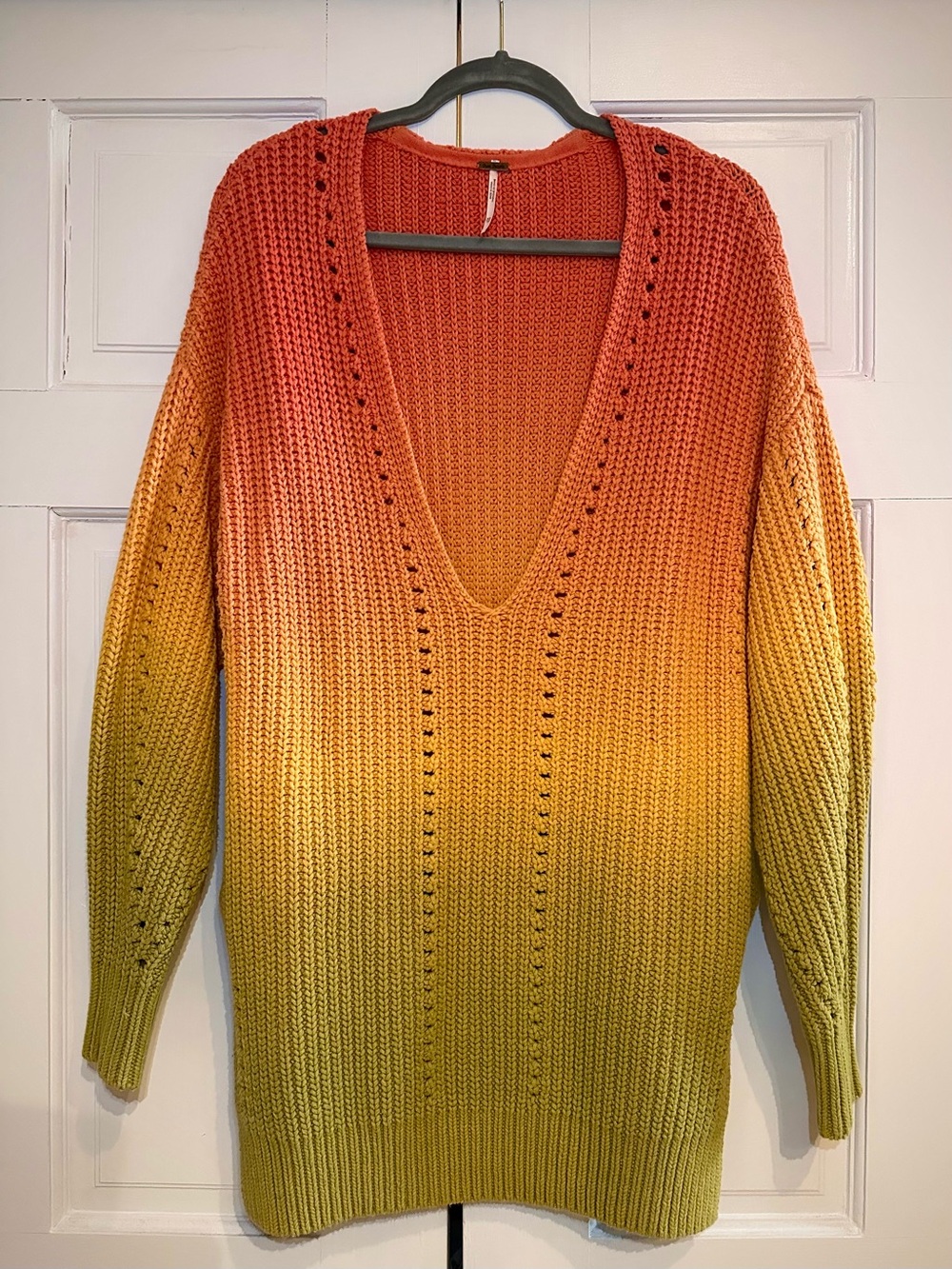 Free People “Come Together” Bright Ombré Oversized V-Neck Sweater with Pockets!